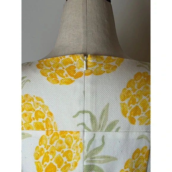 Brooks Brothers Pineapple Print Shift Dress Womens 4 Petite White Yellow Preppy - Picture 10 of 13